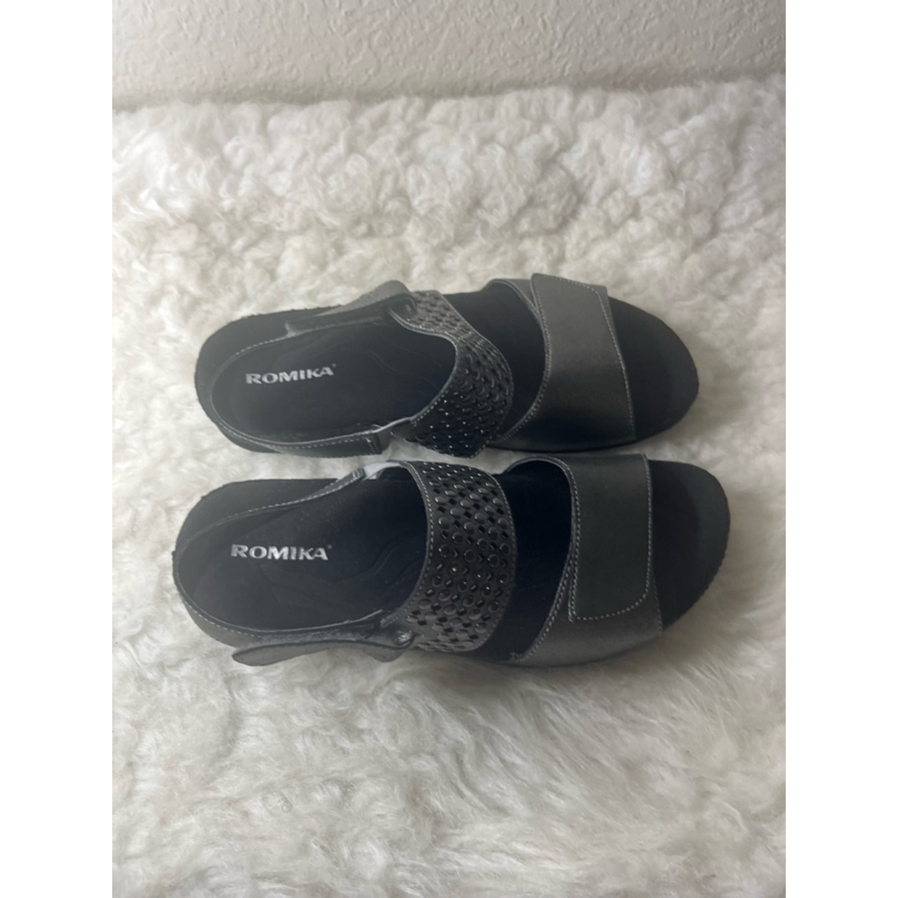 Romika Fedschi 49 Pewter Leather Studded Straps Slingback Sandals Size 40/9.5 - Picture 3 of 8